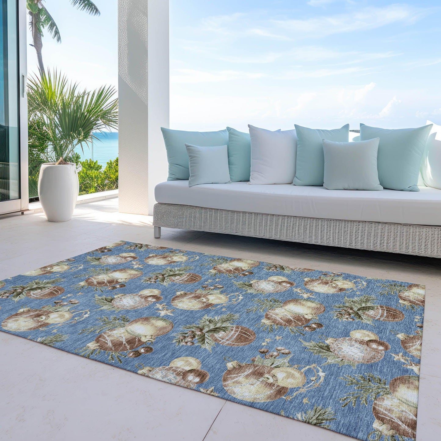 Raearis Blue Washable Indoor-Outdoor Rug