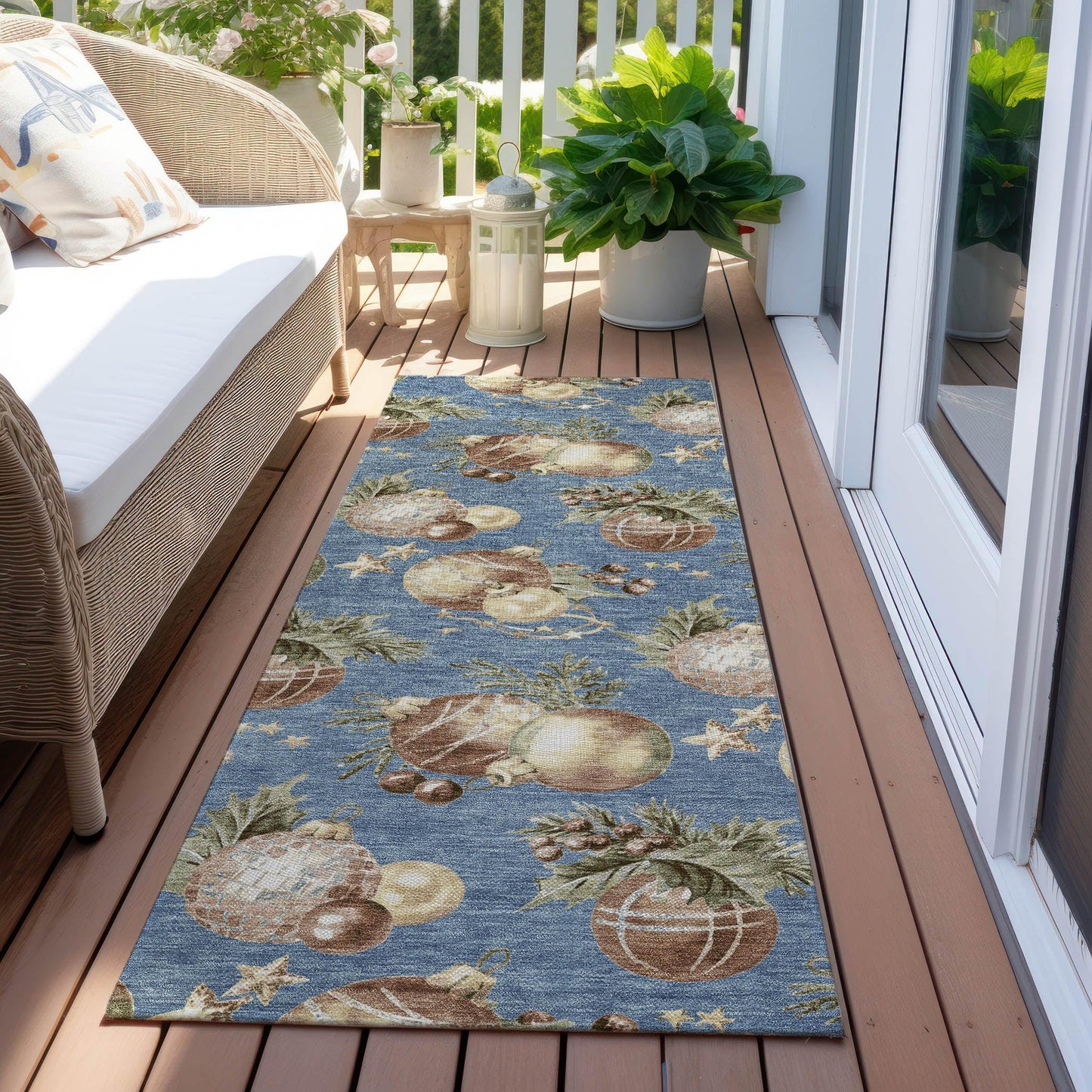 Raearis Blue Washable Indoor-Outdoor Rug