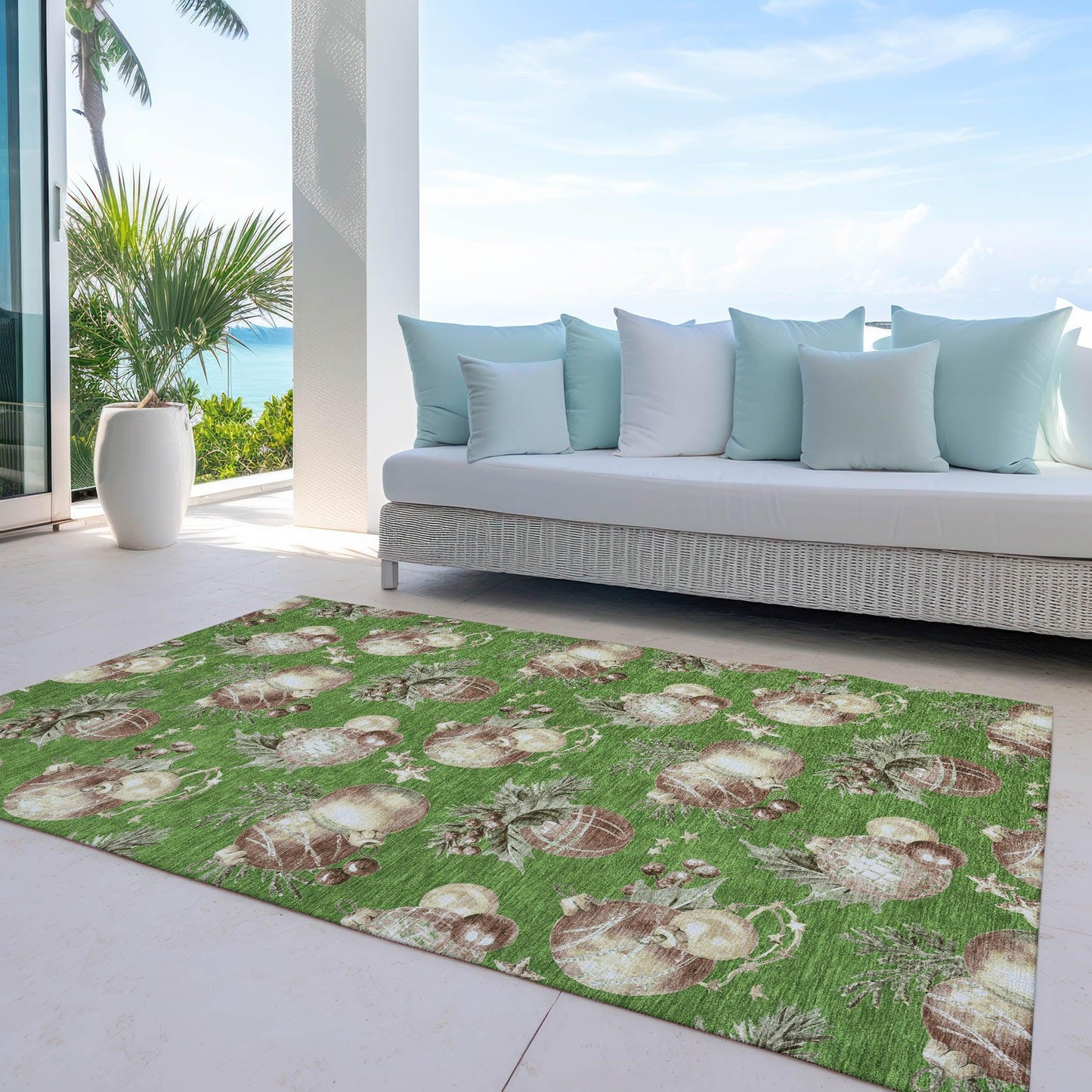 Raearis Green Washable Indoor-Outdoor Rug