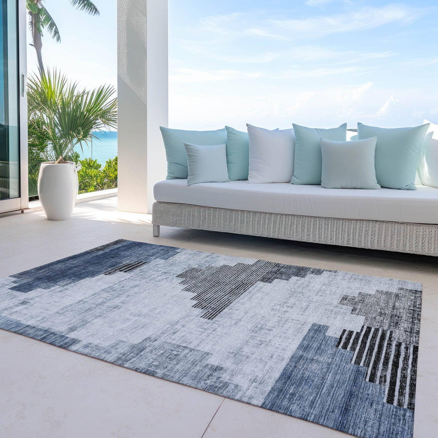 Raeel Blue Washable Indoor-Outdoor Rug