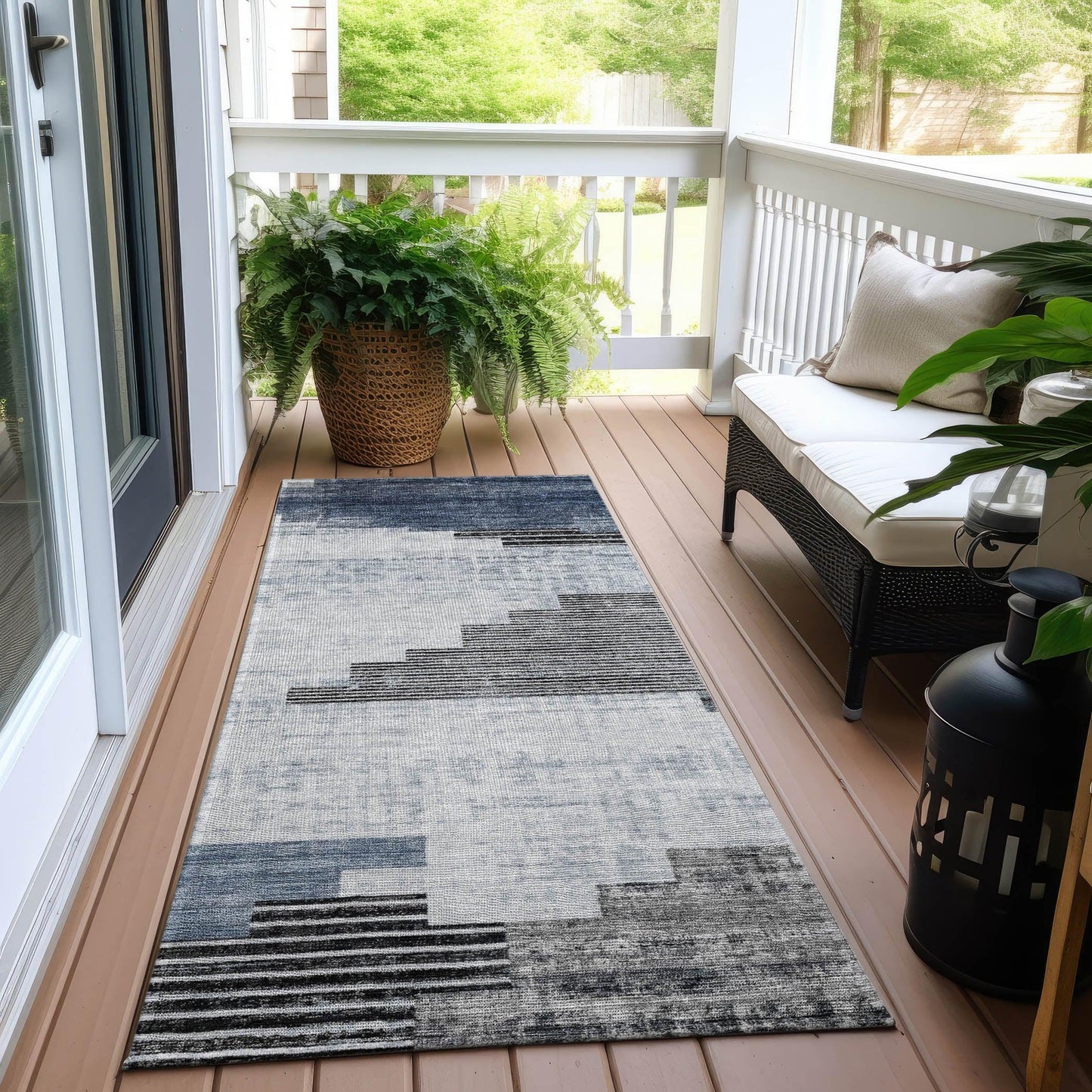 Raeel Blue Washable Indoor-Outdoor Rug