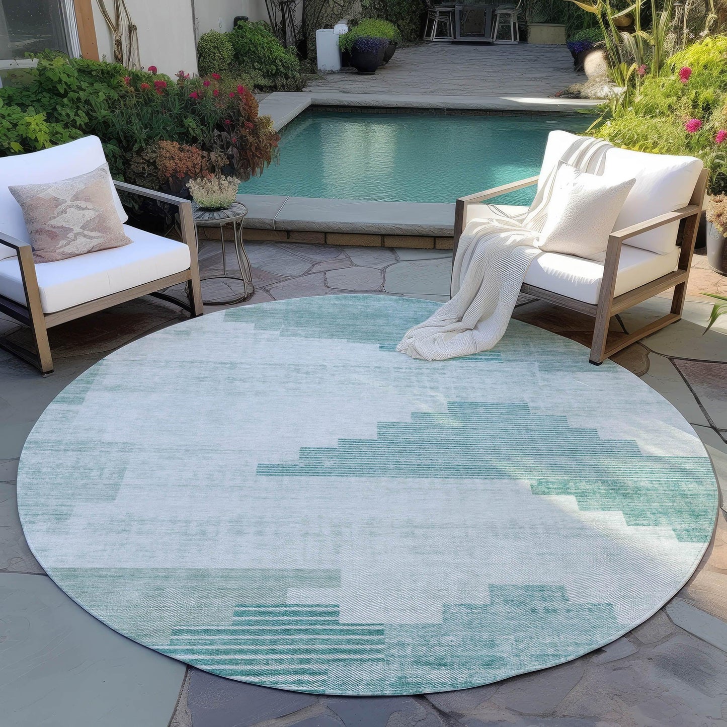 Raeel Teal Washable Indoor-Outdoor Rug