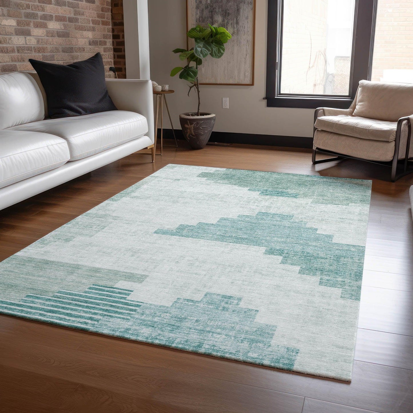 Raeel Teal Washable Indoor-Outdoor Rug