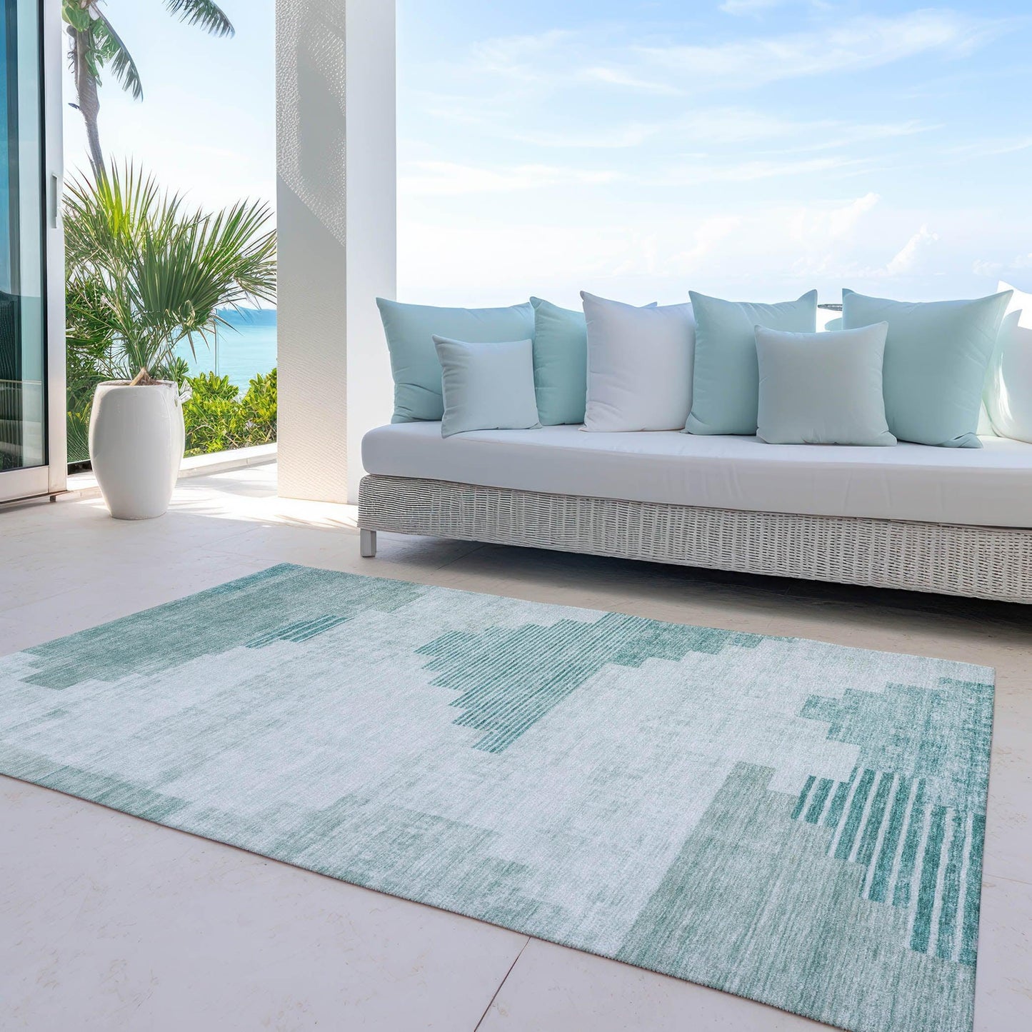 Raeel Teal Washable Indoor-Outdoor Rug
