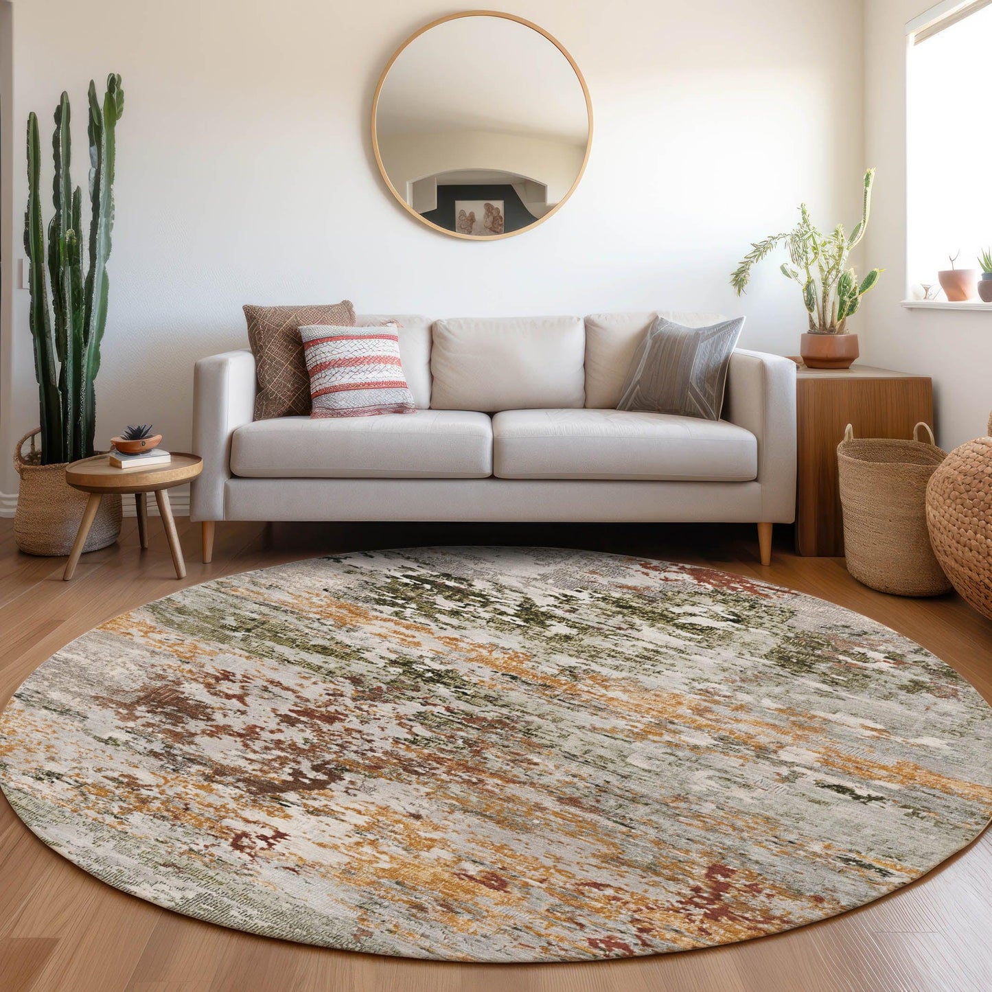 Raeira Terracotta Washable Indoor-Outdoor Rug