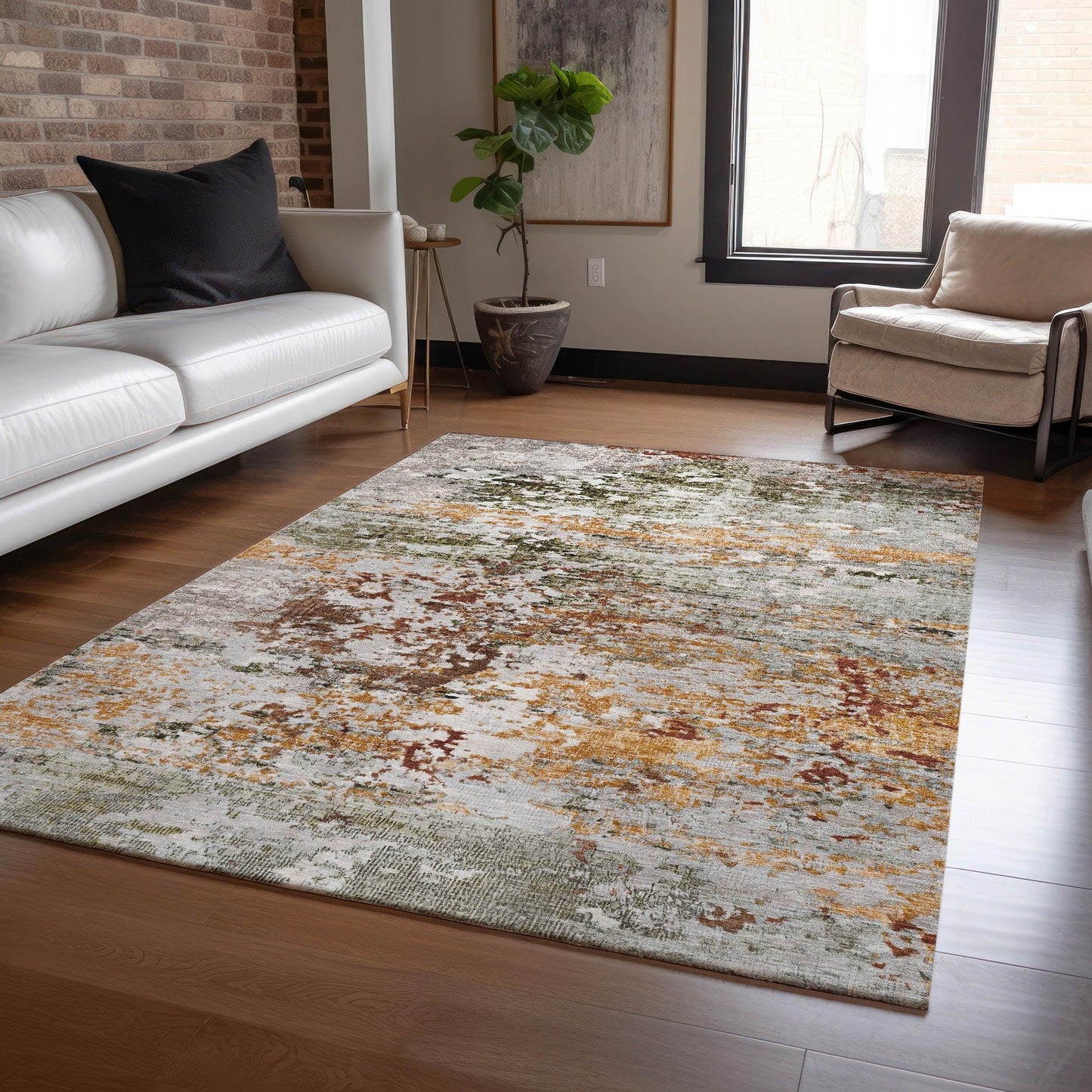 Raeira Terracotta Washable Indoor-Outdoor Rug