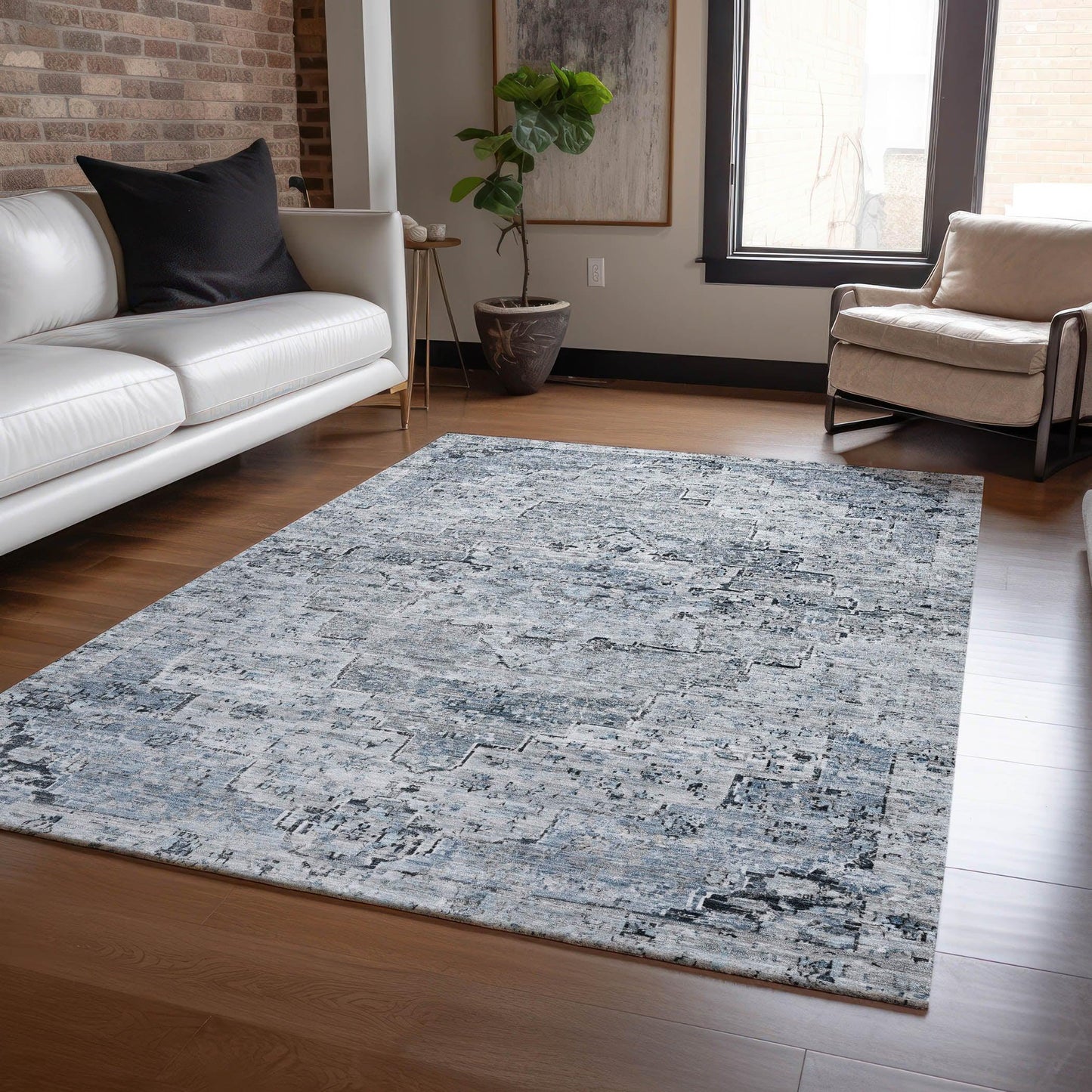 Raeor Blue Washable Indoor-Outdoor Rug