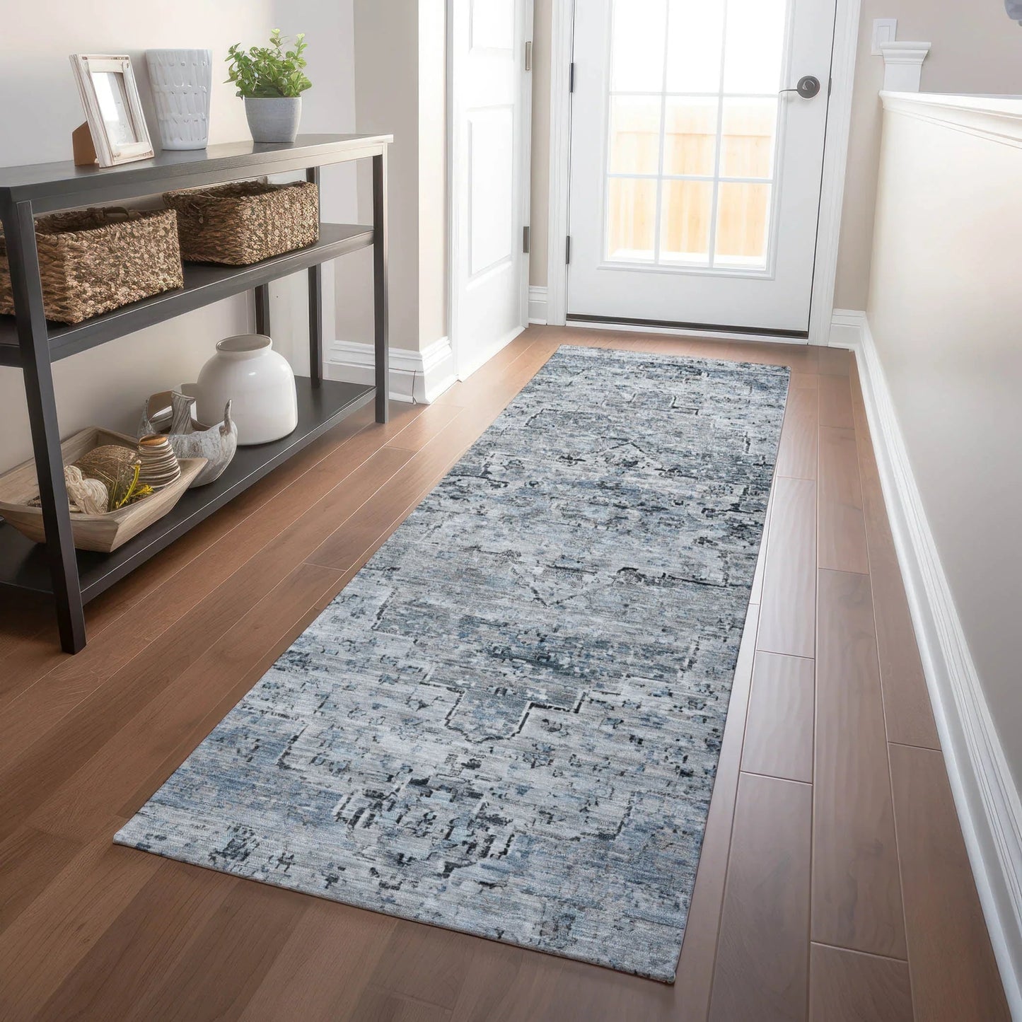 Raeor Blue Washable Indoor-Outdoor Rug