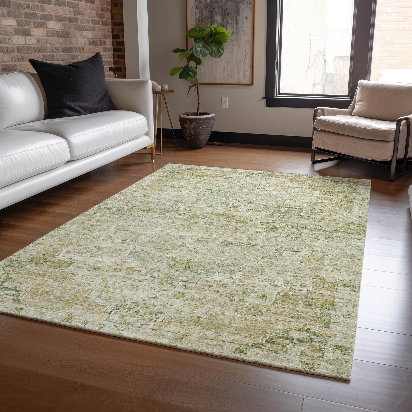 Raeor Green Washable Indoor-Outdoor Rug