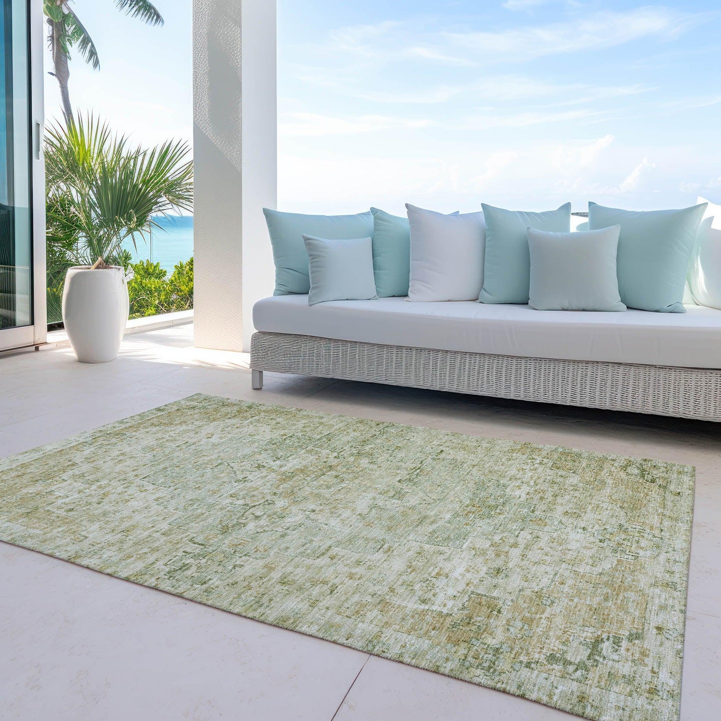 Raeor Green Washable Indoor-Outdoor Rug