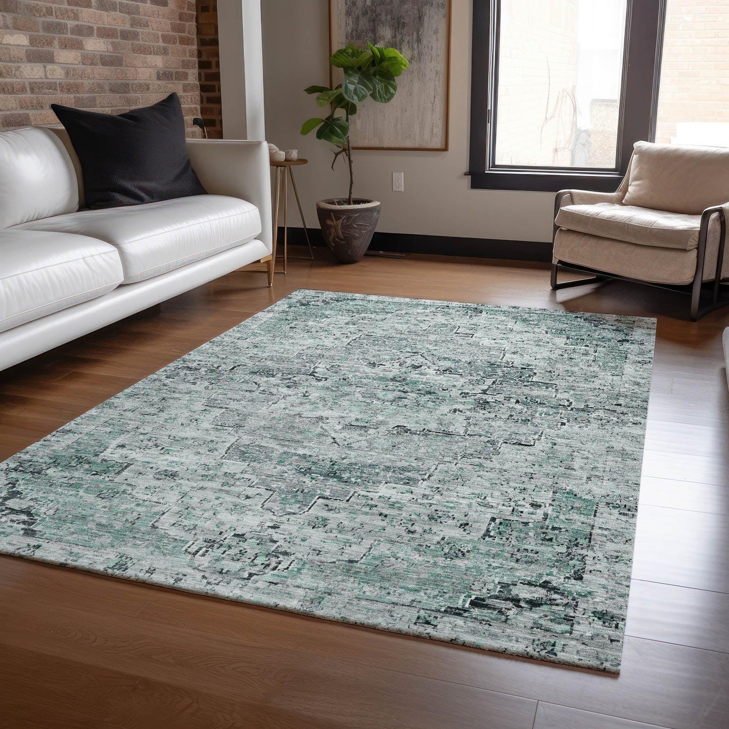 Raeor Teal Washable Indoor-Outdoor Rug