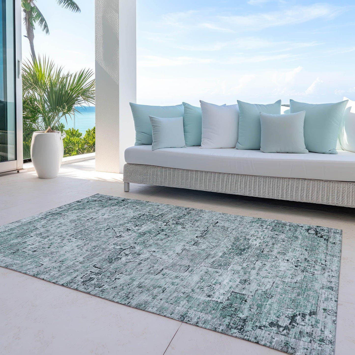 Raeor Teal Washable Indoor-Outdoor Rug