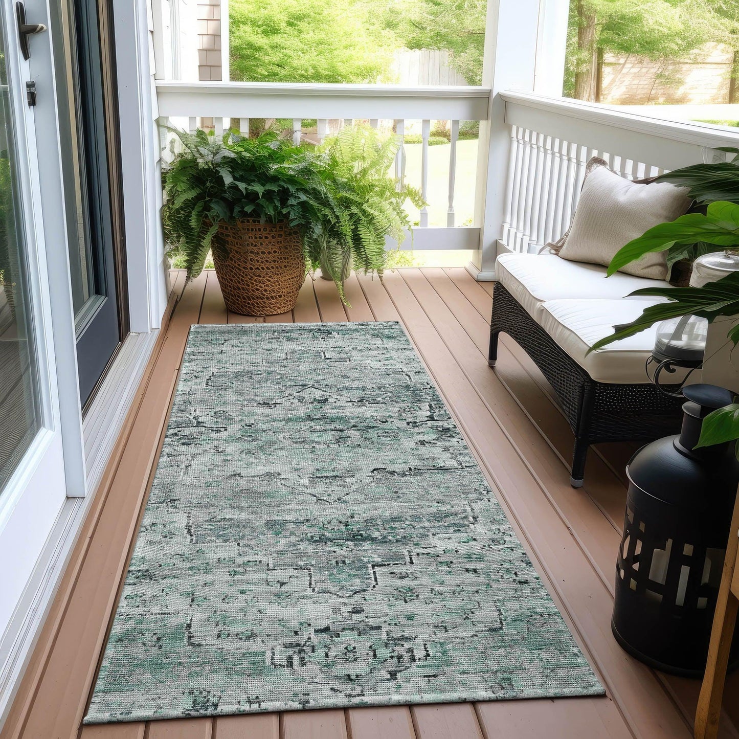Raeor Teal Washable Indoor-Outdoor Rug