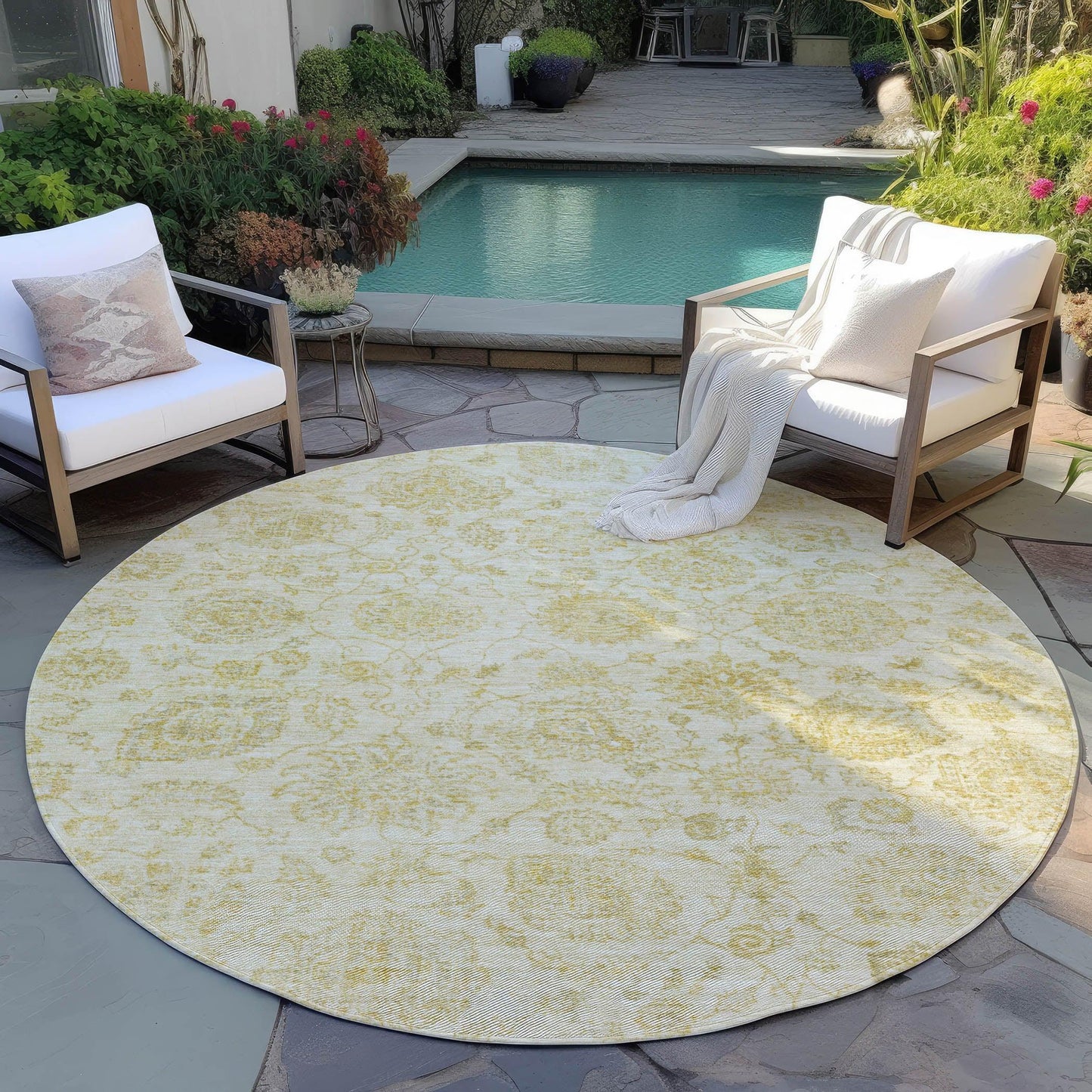 Raeora Gold Washable Indoor-Outdoor Rug