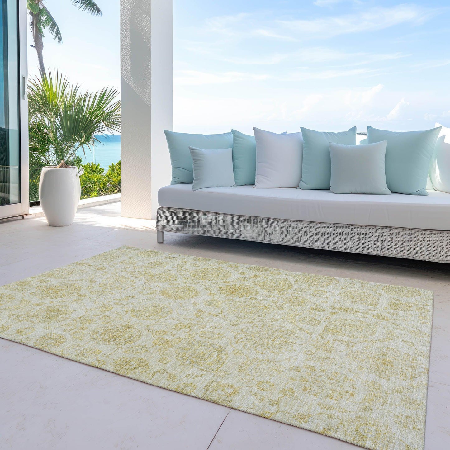 Raeora Gold Washable Indoor-Outdoor Rug