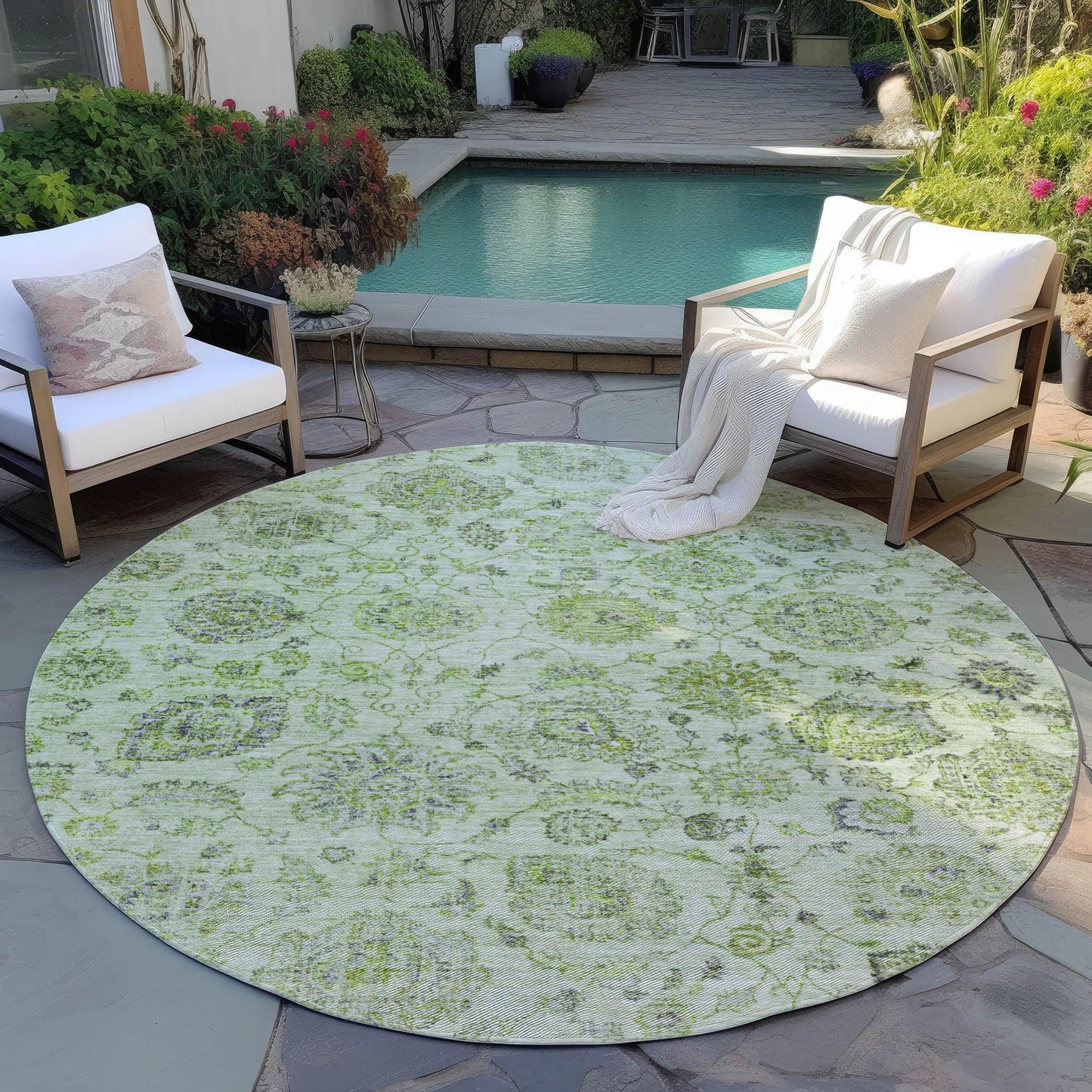Raeora Green Washable Indoor-Outdoor Rug