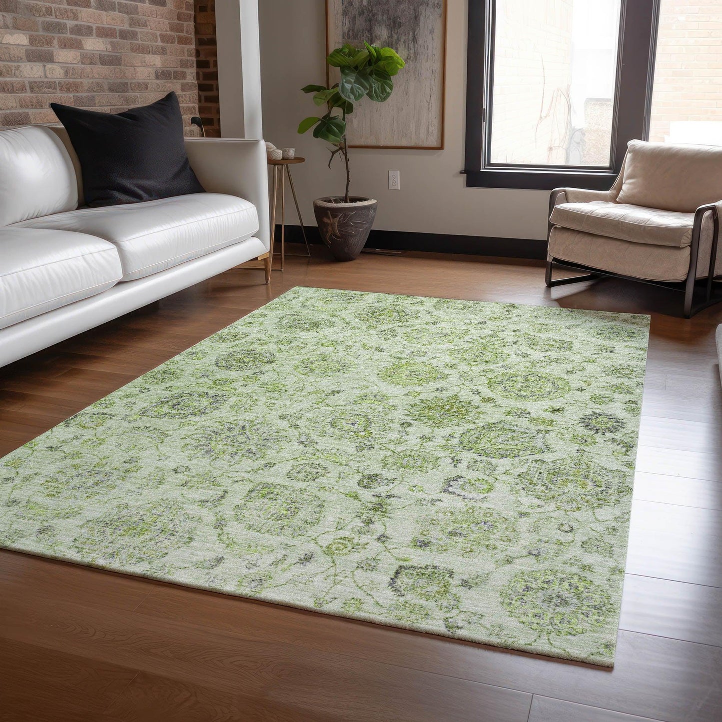 Raeora Green Washable Indoor-Outdoor Rug