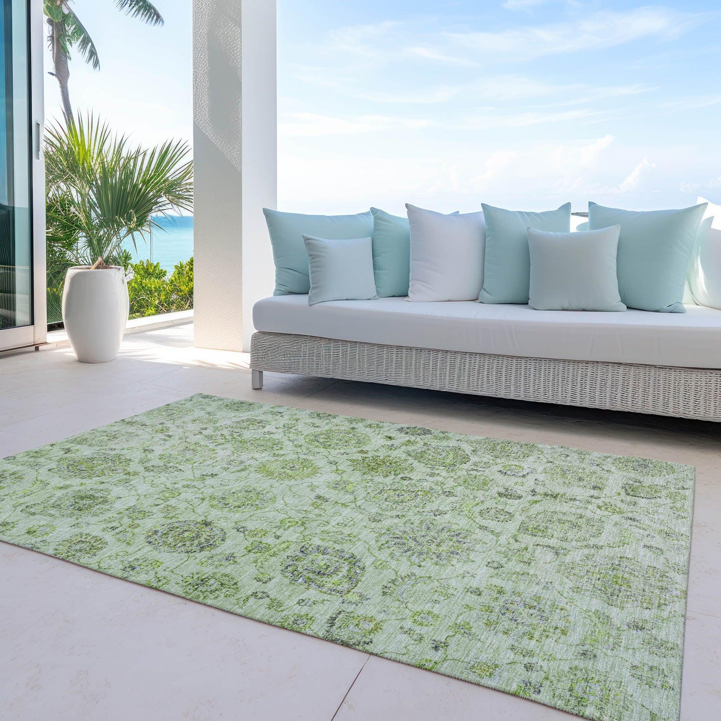 Raeora Green Washable Indoor-Outdoor Rug