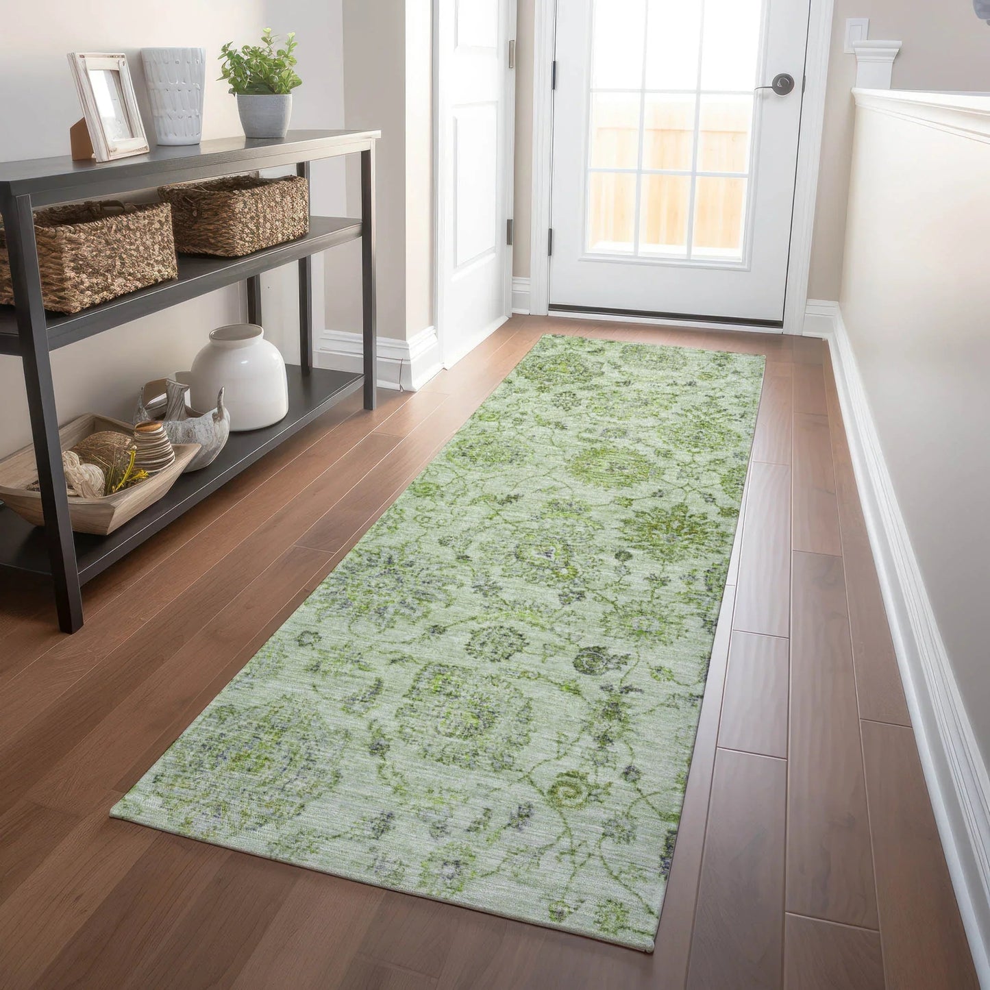 Raeora Green Washable Indoor-Outdoor Rug