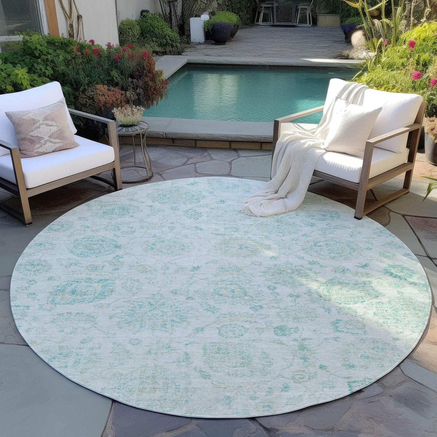 Raeora Teal Washable Indoor-Outdoor Rug