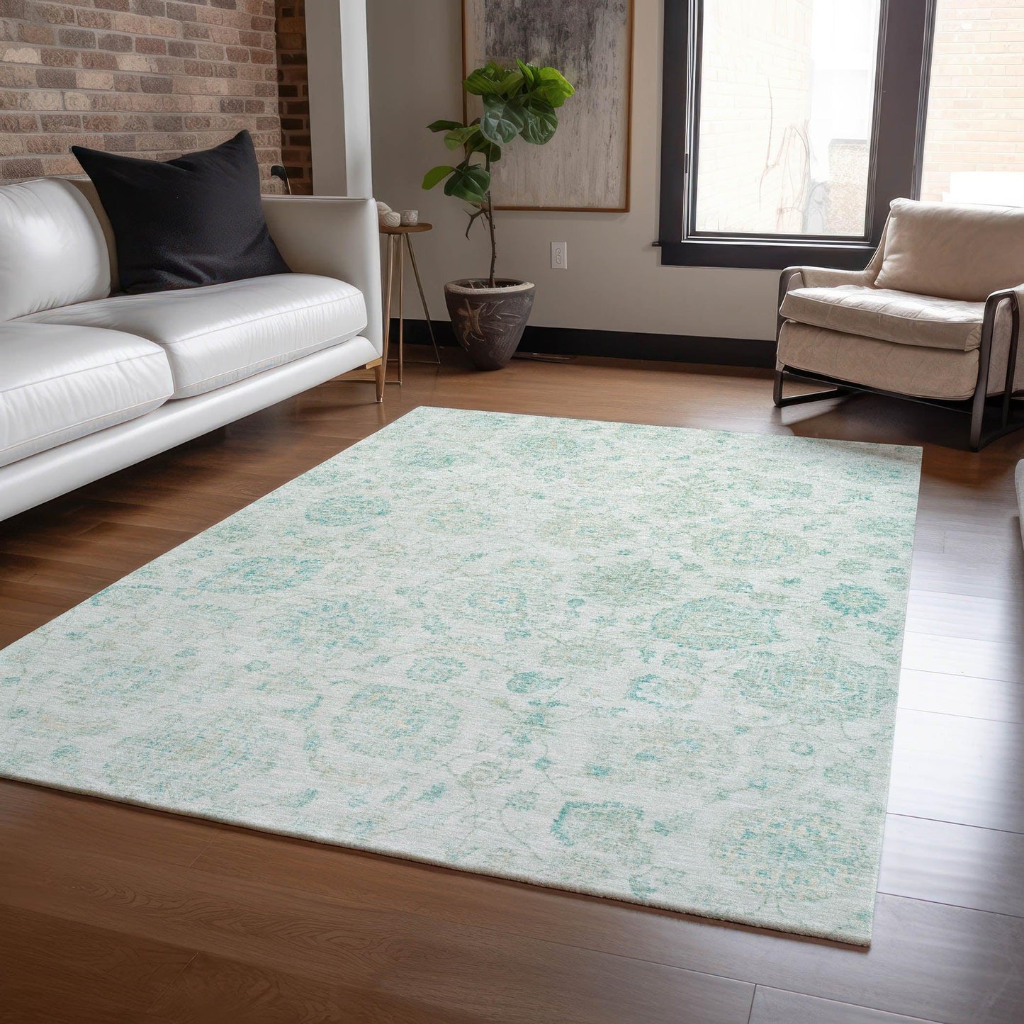 Raeora Teal Washable Indoor-Outdoor Rug