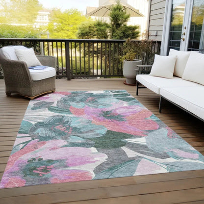 Raffila Teal Washable Indoor - Outdoor Rug - LOOMLAN - LOOMLAN Rugs - Outdoor Rugs