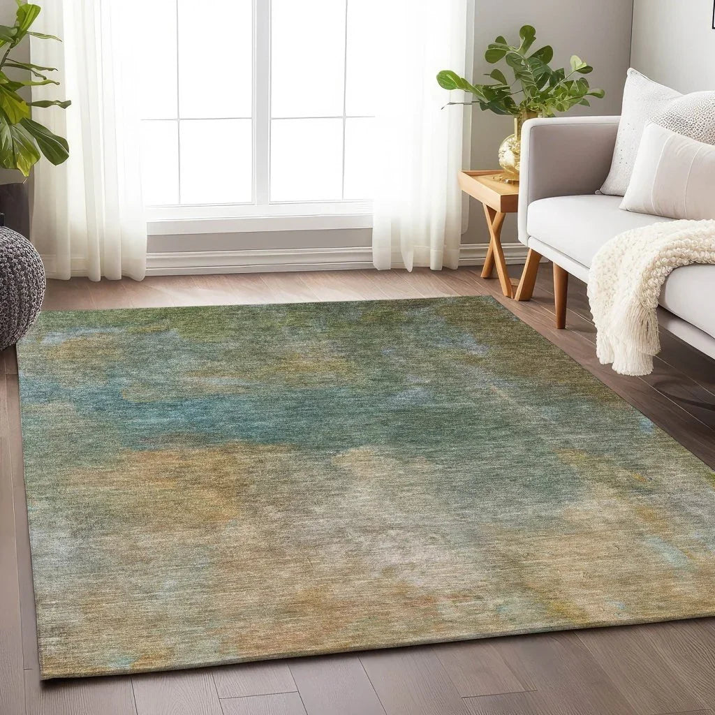 Raffira Green Washable Indoor-Outdoor Rug-Outdoor Rugs-LOOMLAN Rugs-LOOMLAN