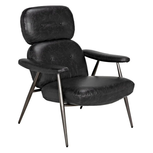 Randers Black Leather Arm Chair - LOOMLAN - Noir - Club Chairs