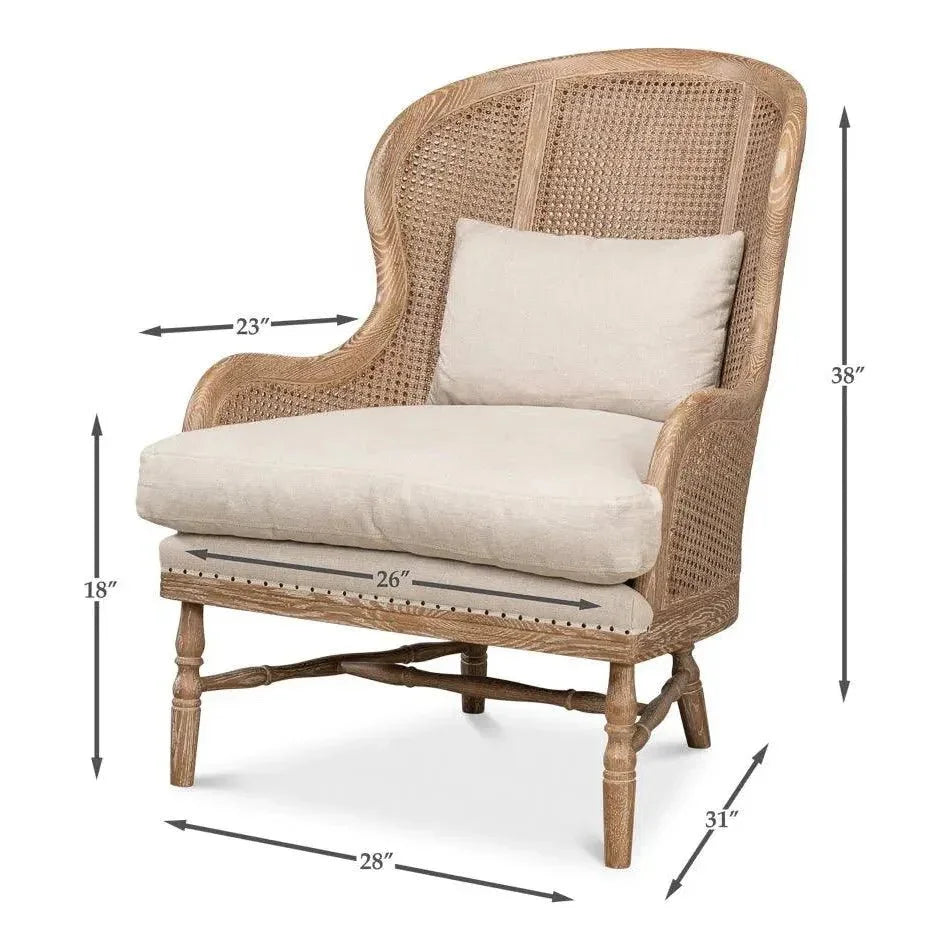 Randolph Wing Accent Chair Cane & Wood Frame - LOOMLAN - Sarreid - Accent Chairs