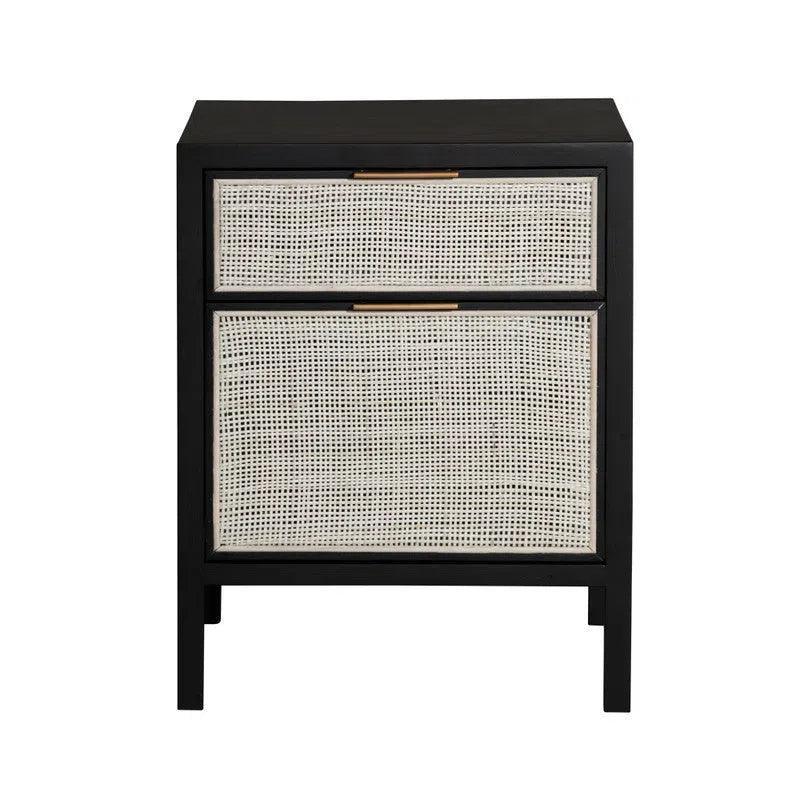 Rattan Black Side Table with Drawers - LOOMLAN - LH Imports - Nightstands