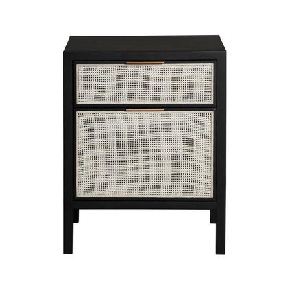 Rattan Black Side Table with Drawers - LOOMLAN - LH Imports - Nightstands