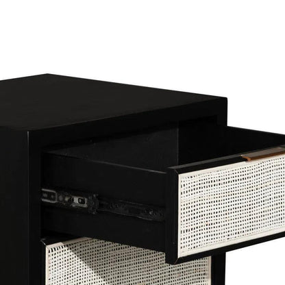 Rattan Black Side Table with Drawers - LOOMLAN - LH Imports - Nightstands