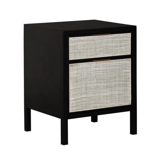 Rattan Black Side Table with Drawers - LOOMLAN - LH Imports - Nightstands