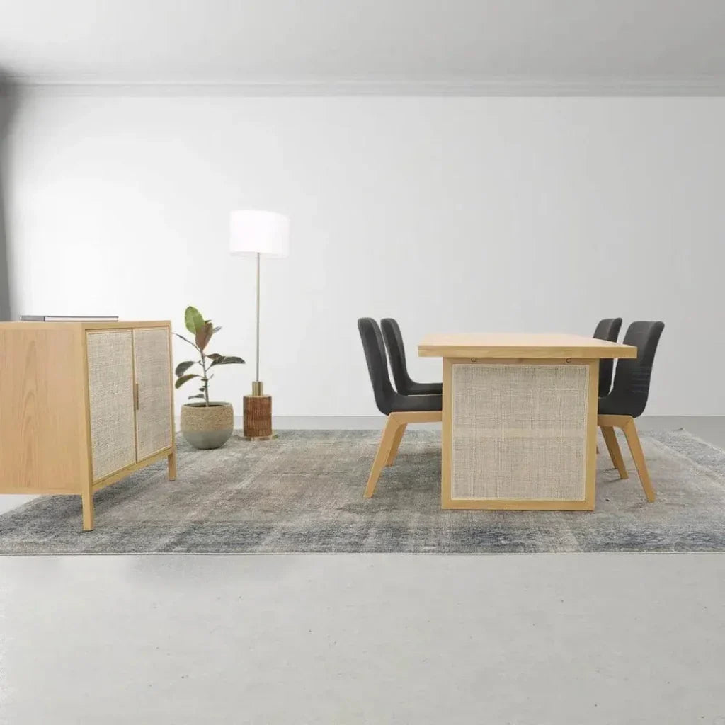 Rattan Oak Wood Dining Table for 6 People-Dining Tables-LH Imports-LOOMLAN