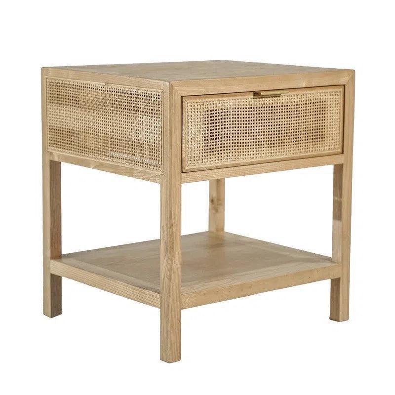 Rattan One Drawer Side Table - Wood Tone - LOOMLAN - LH Imports - Side Tables