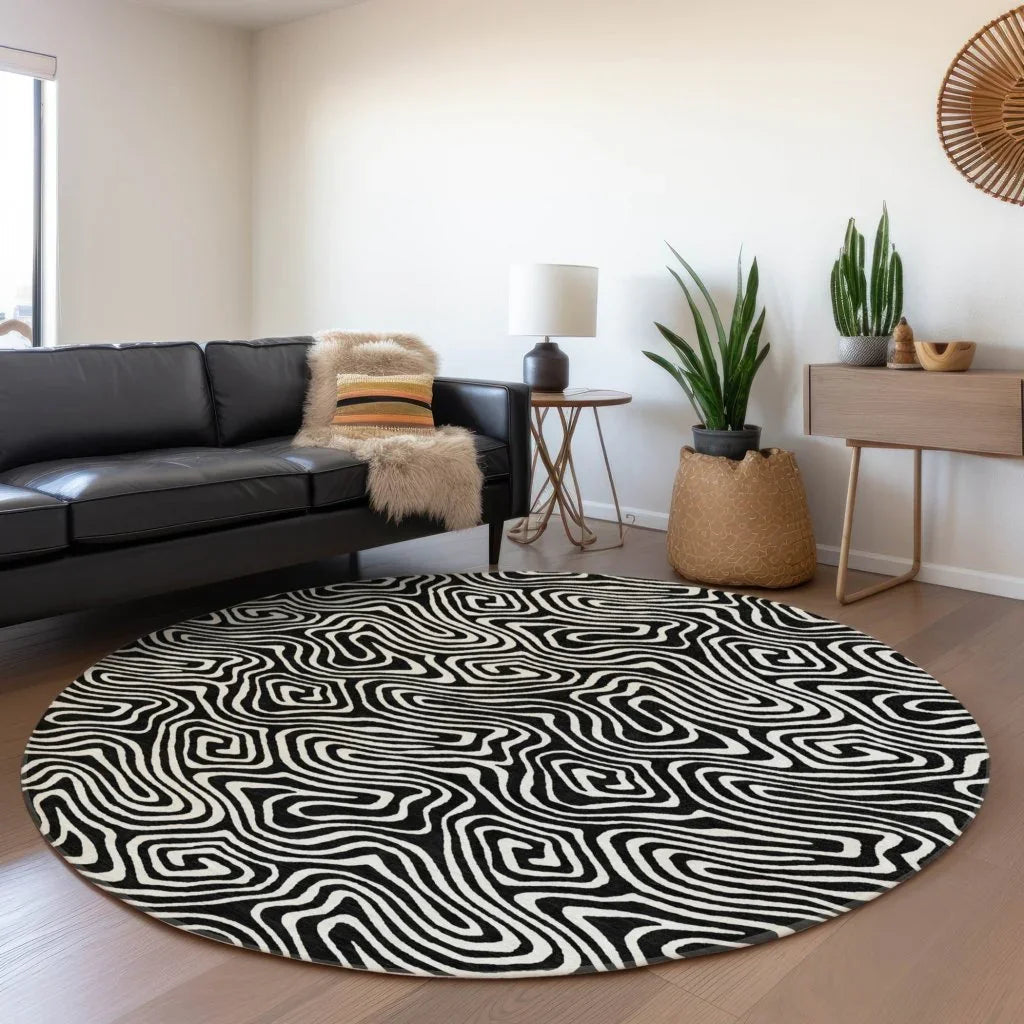 Raya Black Washable Indoor-Outdoor Rug-Outdoor Rugs-LOOMLAN Rugs-LOOMLAN