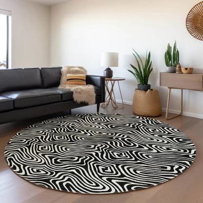 Raya Black Washable Indoor-Outdoor Rug-Outdoor Rugs-LOOMLAN Rugs-LOOMLAN