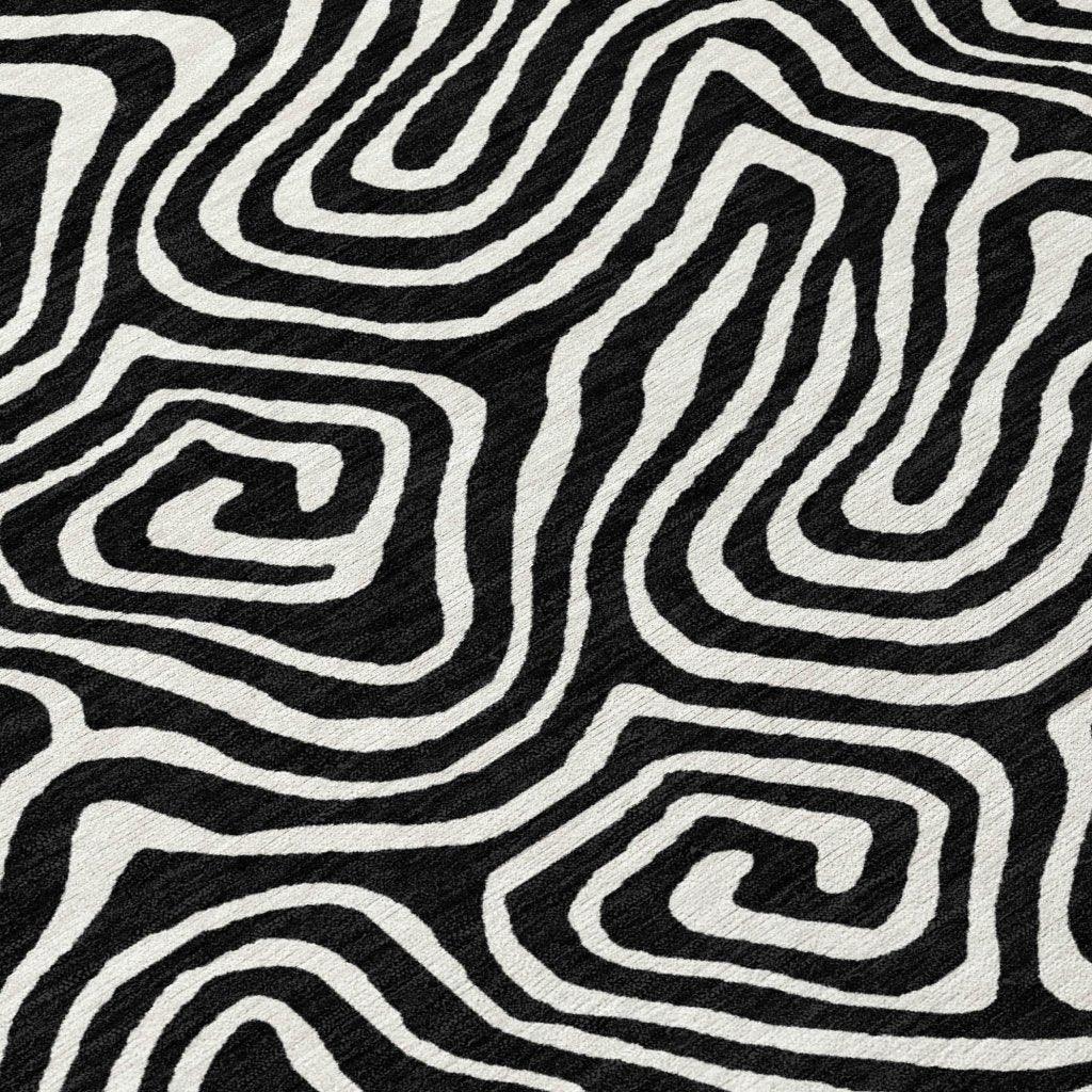 Raya Black Washable Indoor-Outdoor Rug-Outdoor Rugs-LOOMLAN Rugs-LOOMLAN