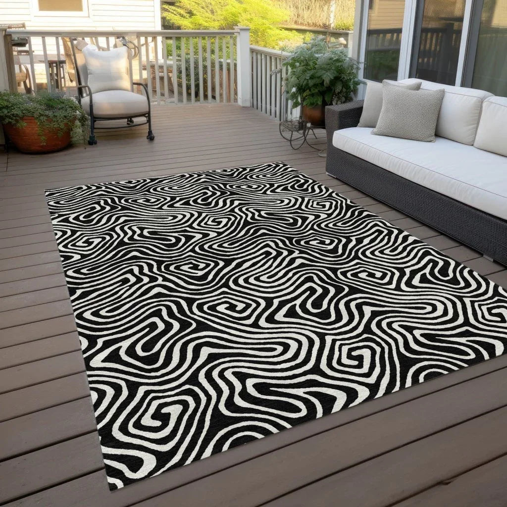 Raya Black Washable Indoor-Outdoor Rug-Outdoor Rugs-LOOMLAN Rugs-LOOMLAN