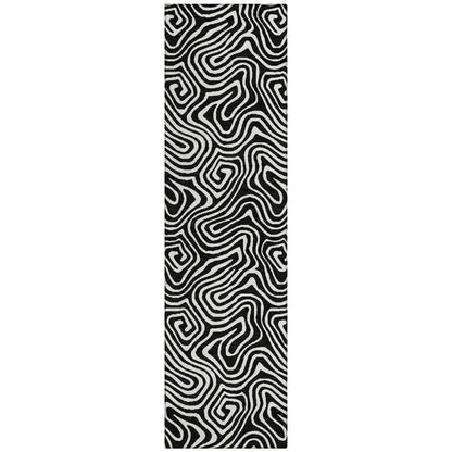 Raya Black Washable Indoor-Outdoor Rug-Outdoor Rugs-LOOMLAN Rugs-2'3" x 7'6"-LOOMLAN