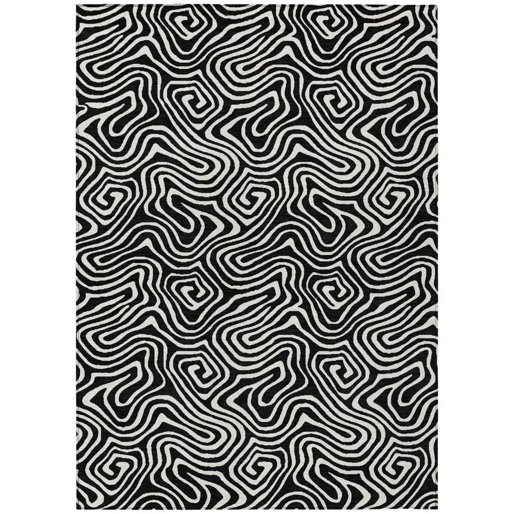 Raya Black Washable Indoor-Outdoor Rug-Outdoor Rugs-LOOMLAN Rugs-2'6" x 3'10"-LOOMLAN