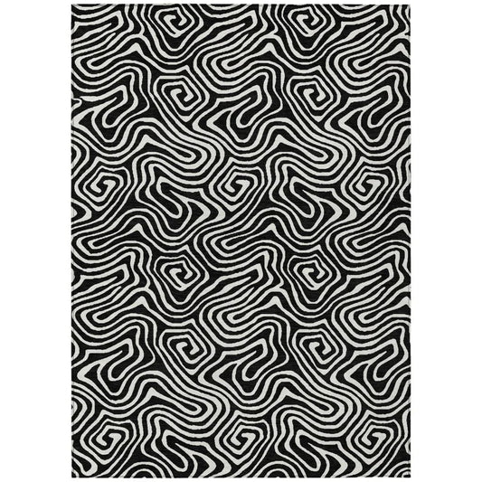 Raya Black Washable Indoor-Outdoor Rug-Outdoor Rugs-LOOMLAN Rugs-2'6" x 3'10"-LOOMLAN