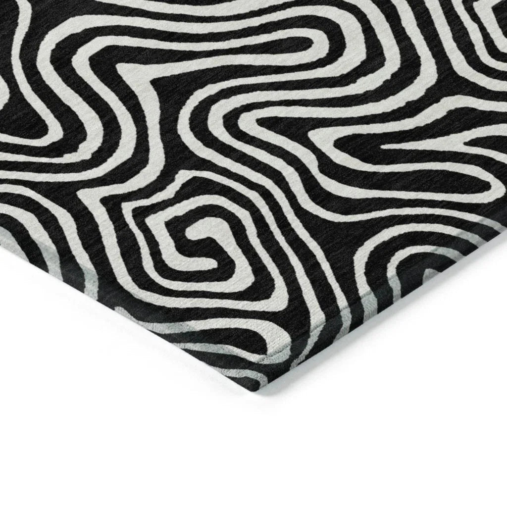Raya Black Washable Indoor-Outdoor Rug-Outdoor Rugs-LOOMLAN Rugs-LOOMLAN
