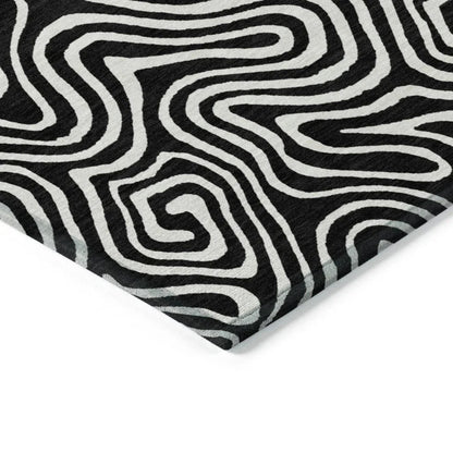 Raya Black Washable Indoor-Outdoor Rug-Outdoor Rugs-LOOMLAN Rugs-LOOMLAN