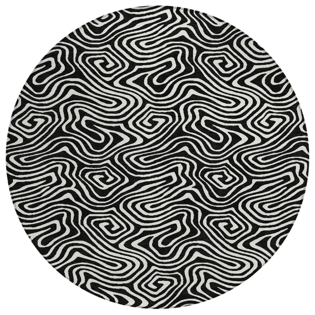 Raya Black Washable Indoor-Outdoor Rug-Outdoor Rugs-LOOMLAN Rugs-8' x 8'-LOOMLAN