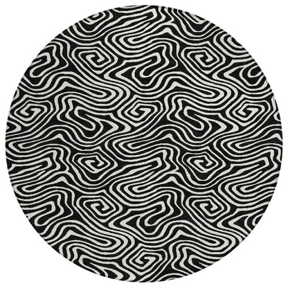 Raya Black Washable Indoor-Outdoor Rug-Outdoor Rugs-LOOMLAN Rugs-8' x 8'-LOOMLAN