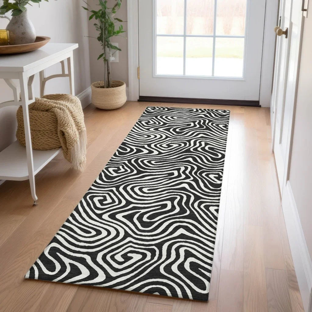 Raya Black Washable Indoor-Outdoor Rug-Outdoor Rugs-LOOMLAN Rugs-LOOMLAN