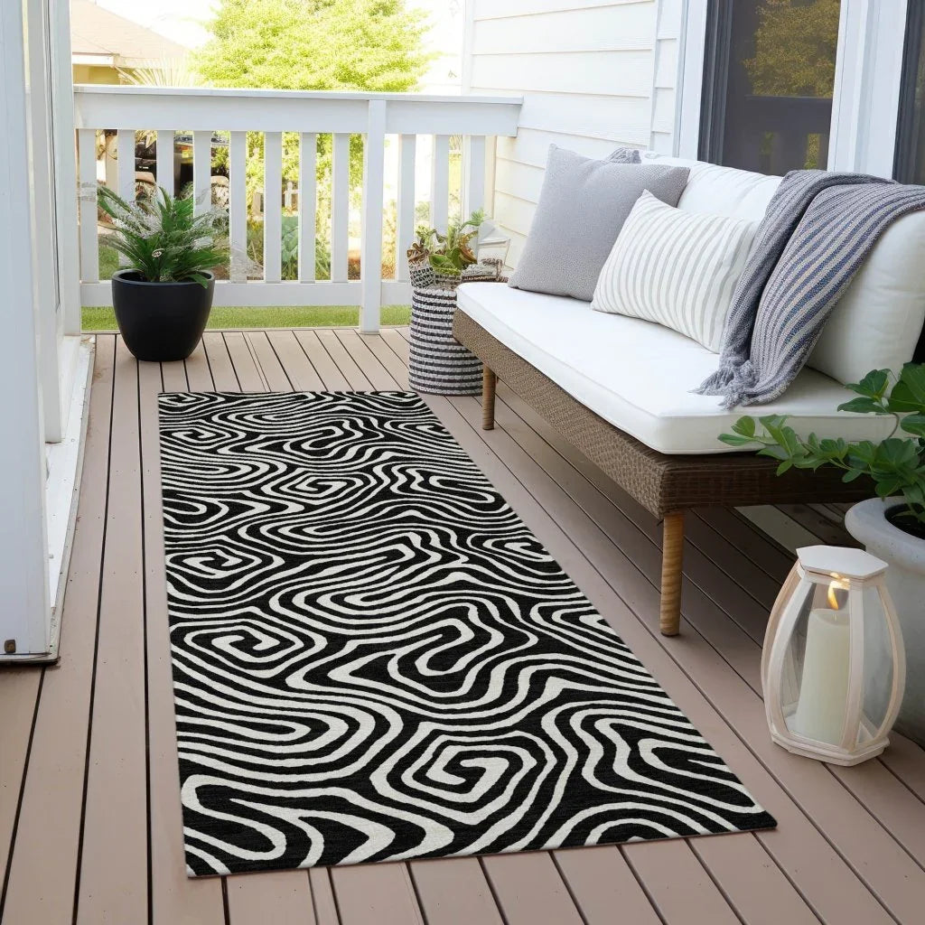 Raya Black Washable Indoor-Outdoor Rug-Outdoor Rugs-LOOMLAN Rugs-LOOMLAN