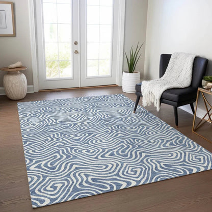 Raya Blue Washable Indoor-Outdoor Rug-Outdoor Rugs-LOOMLAN Rugs-LOOMLAN