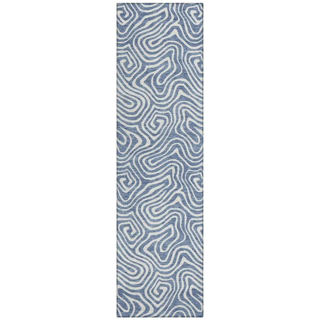 Raya Blue Washable Indoor-Outdoor Rug-Outdoor Rugs-LOOMLAN Rugs-2'3" x 7'6"-LOOMLAN